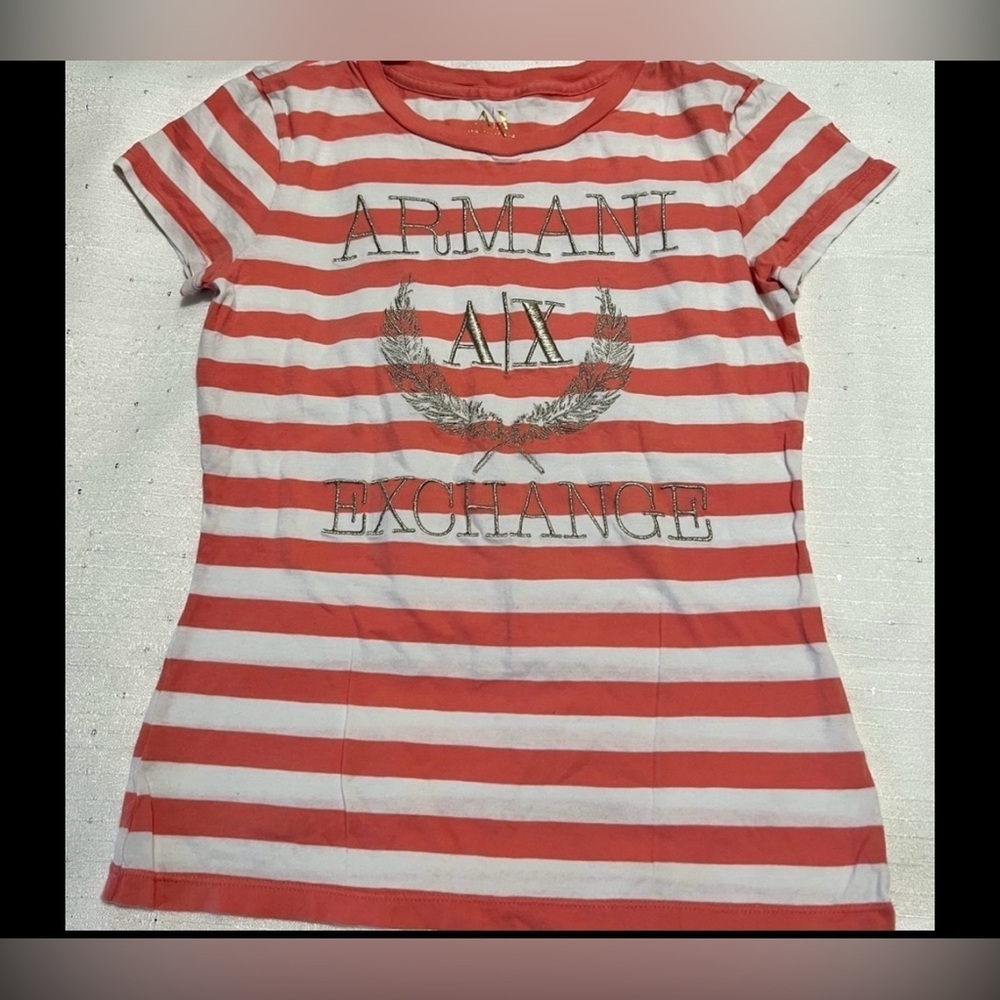 Armani Exchange Kids Red and White Striped Tee